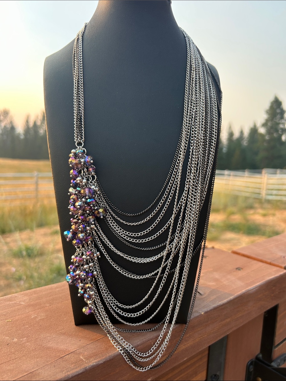 Simply Vera Vera Wang Multi-Chain Silver Necklace with Iridescent Bead Cluster
